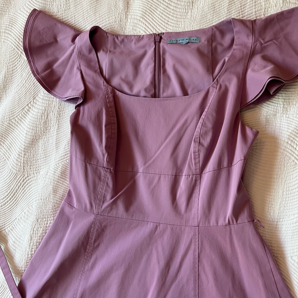 Antonio Melani Mauve Flutter Sleeve Fit-and-Flare Dress